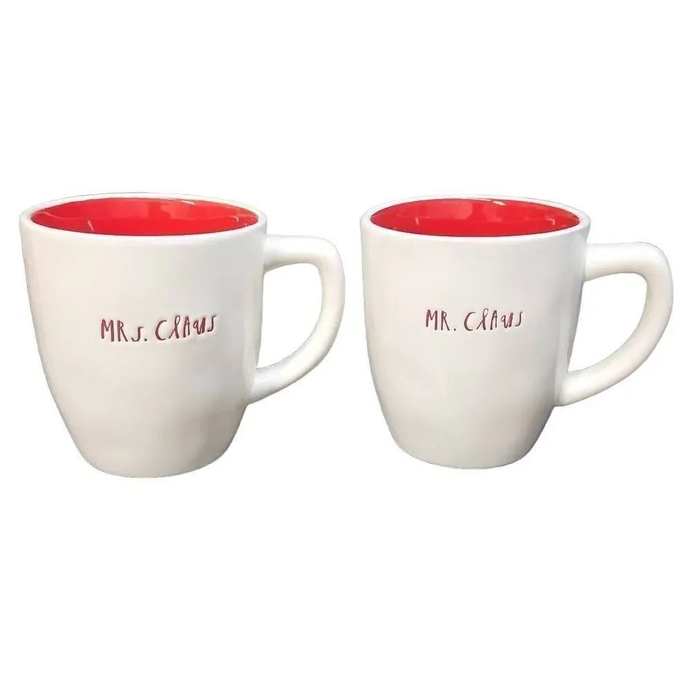 Rae Dunn White Red "Mr & Mrs Claus Holiday Coffee Mug Set of 2